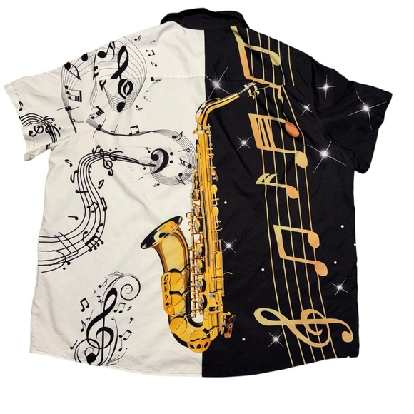 RoyAura Hawaiian Saxophone Music Shirt 4XL Button Up Jazz - Picture 3 of 5